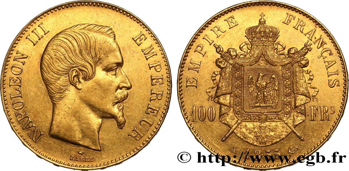 100 francs or Napoléon III, tête nue 1855 Paris F.550/1 EBC 