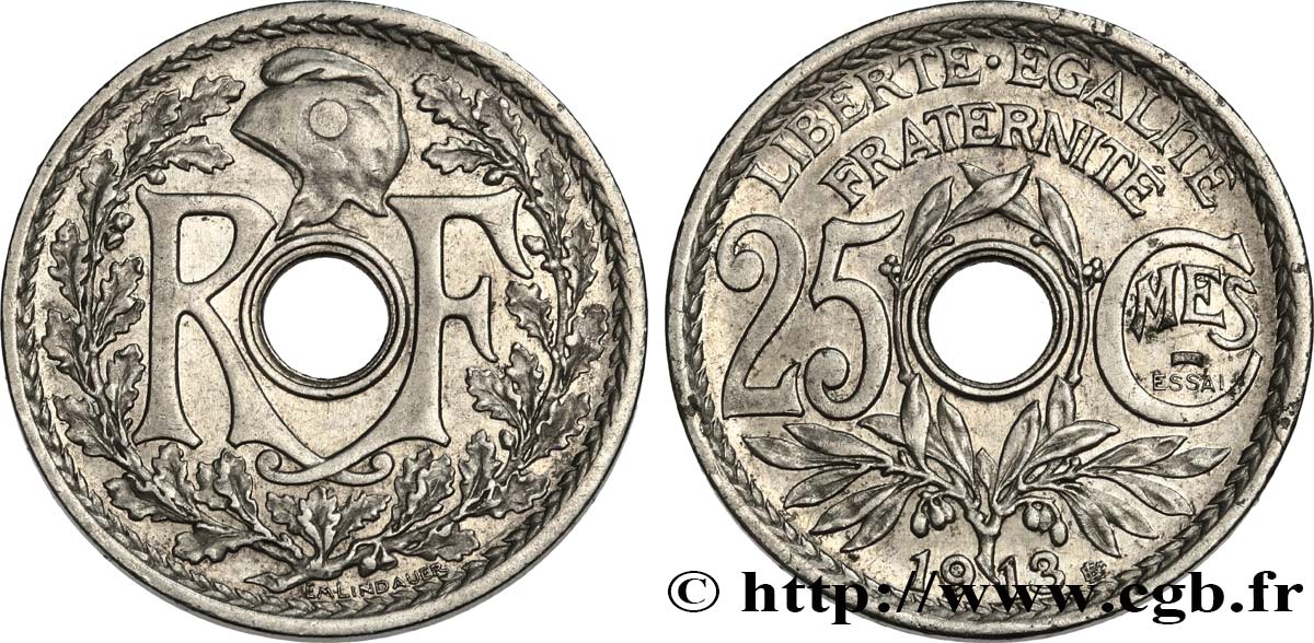 Essai de 25 centimes par Lindauer, Cmes souligné, grand module 1913 Paris GEM.77 1 MBC 