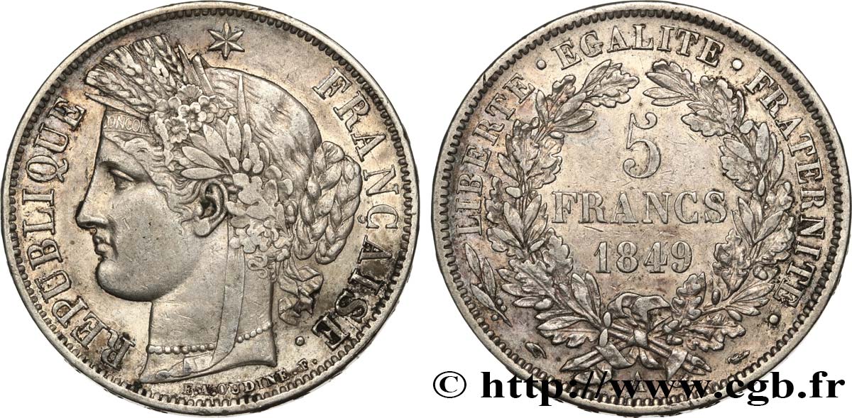 5 francs Cérès, IIe République 1849 Paris F.327/1 BB 