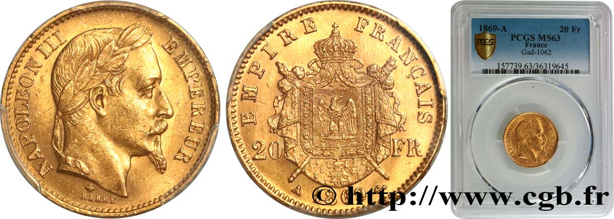 20 francs or Napoléon III, tête laurée 1869 Paris F.532/20 SPL63 PCGS