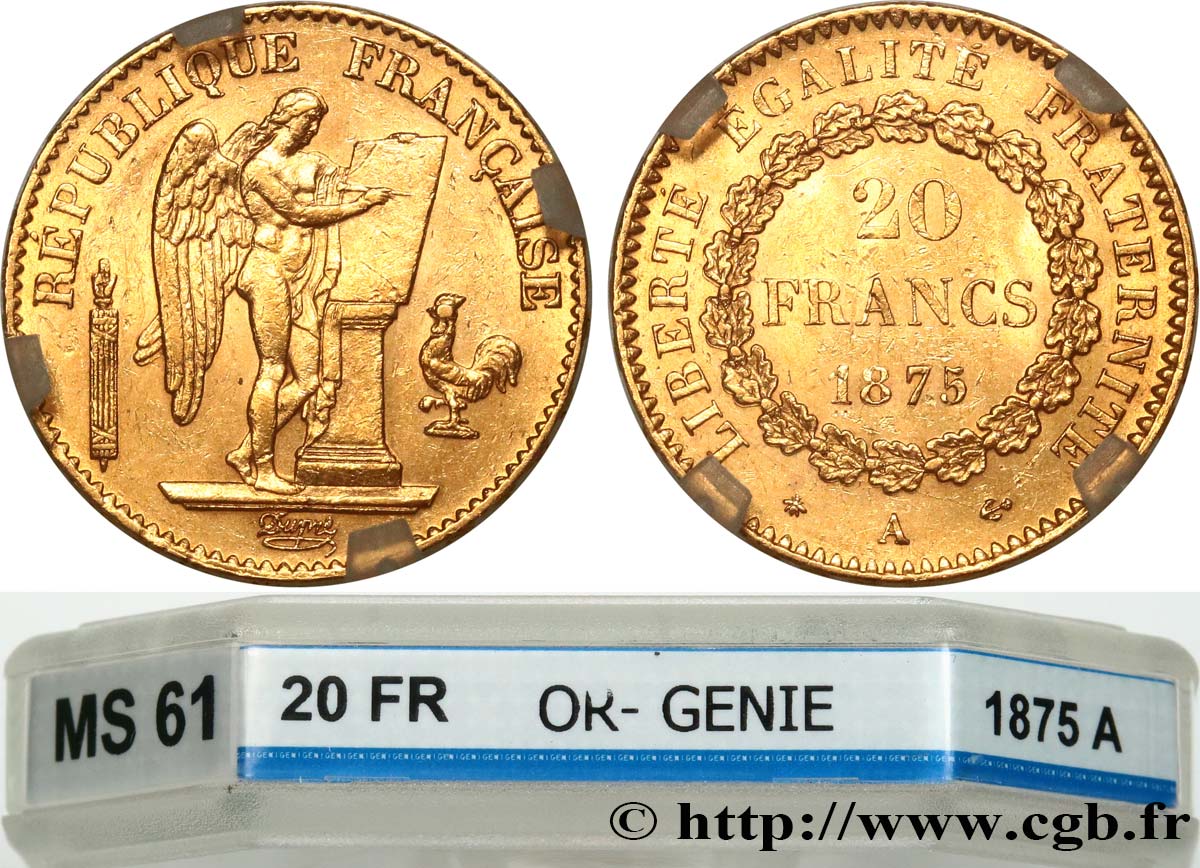 20 francs or Génie, Troisième République 1875 Paris F.533/3 SUP61 GENI