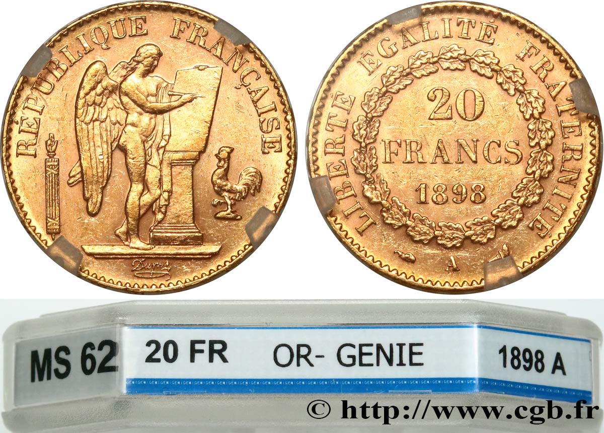 20 francs or Génie, Troisième République 1898 Paris F.533/23 MS62 GENI