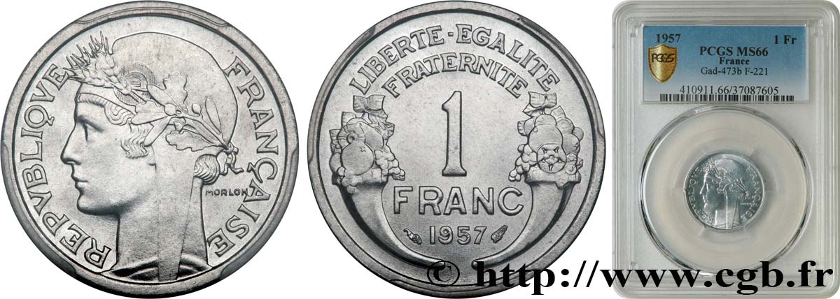 1 franc Morlon, légère 1957  F.221/19 ST66 PCGS