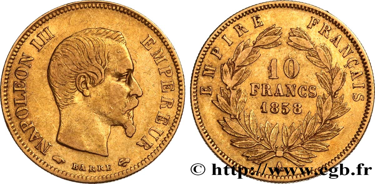 10 francs or Napoléon III, tête nue 1858 Paris F.506/5 BC35 