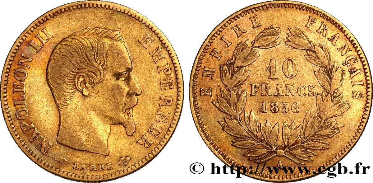 10 francs or Napoléon III, tête nue 1856 Paris F.506/3 MB30 