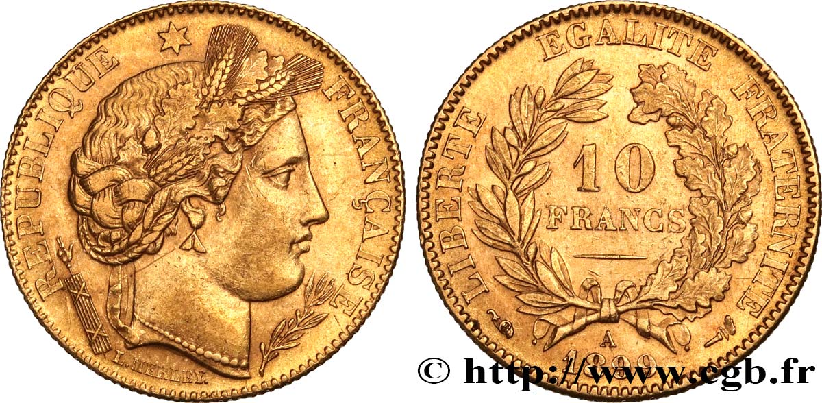 10 francs or Cérès, Troisième République 1899 Paris F.508/5 EBC 