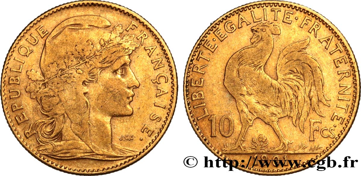 10 francs or Coq 1901 Paris F.509/5 SS45 