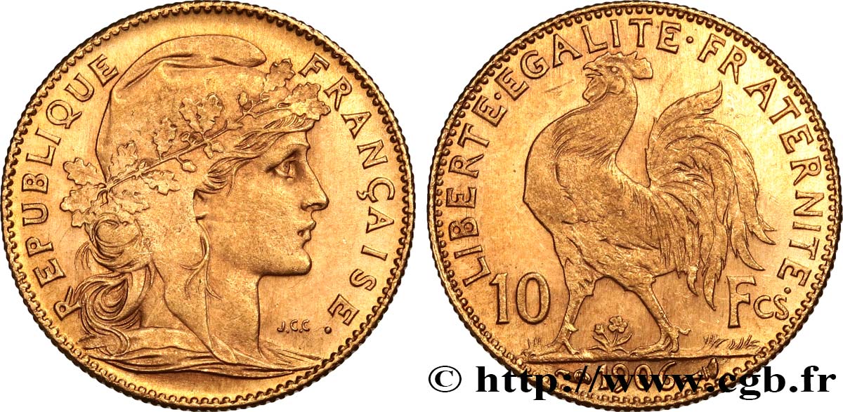 10 francs or Coq 1906 Paris F.509/7 EBC61 