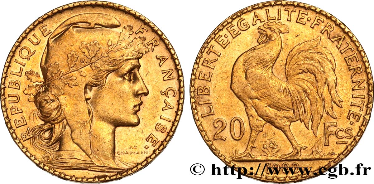 20 francs or Coq, Dieu protège la France 1900 Paris F.534/4 MBC+ 