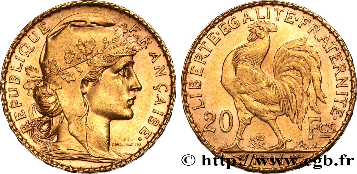 20 francs or Coq, Dieu protège la France 1904 Paris F.534/9 AU58 