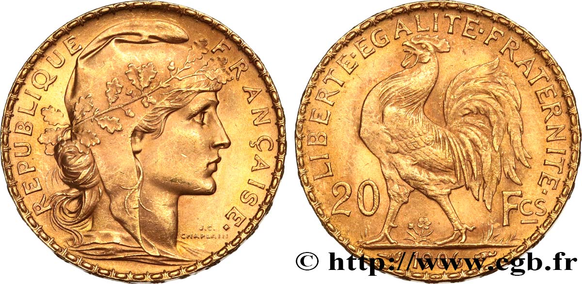 20 francs or Coq, Dieu protège la France 1906 Paris F.534/11 MS62 