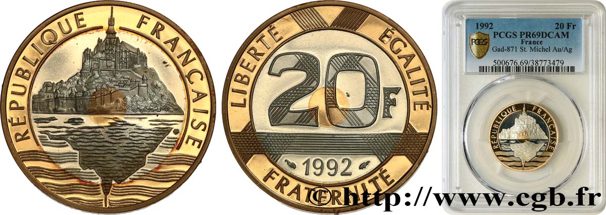 Belle Épreuve Or/Argent 20 francs - Mont Saint-Michel 1992 Pessac F5.1400 2 MS69 PCGS