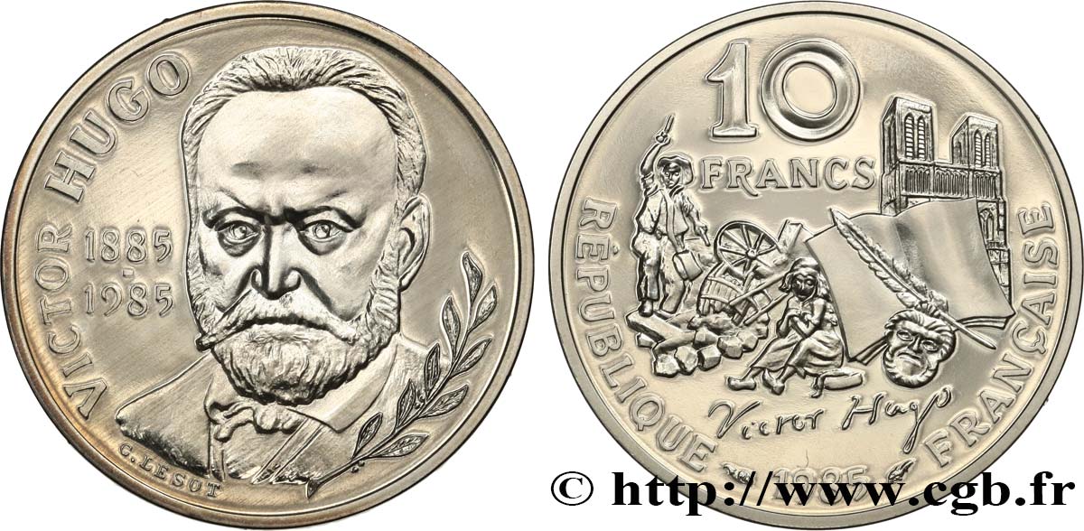 Brillant Universel argent 10 francs Victor Hugo 1985  F.370/2 var. FDC 