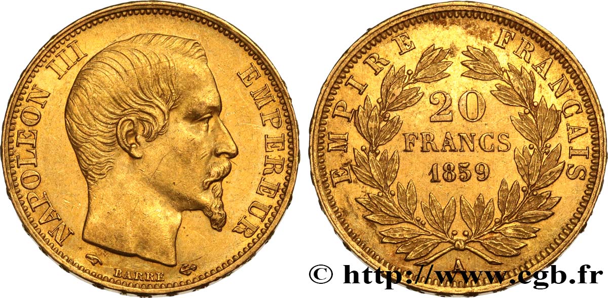 20 francs or Napoléon III, tête nue 1859 Paris F.531/15 EBC55 