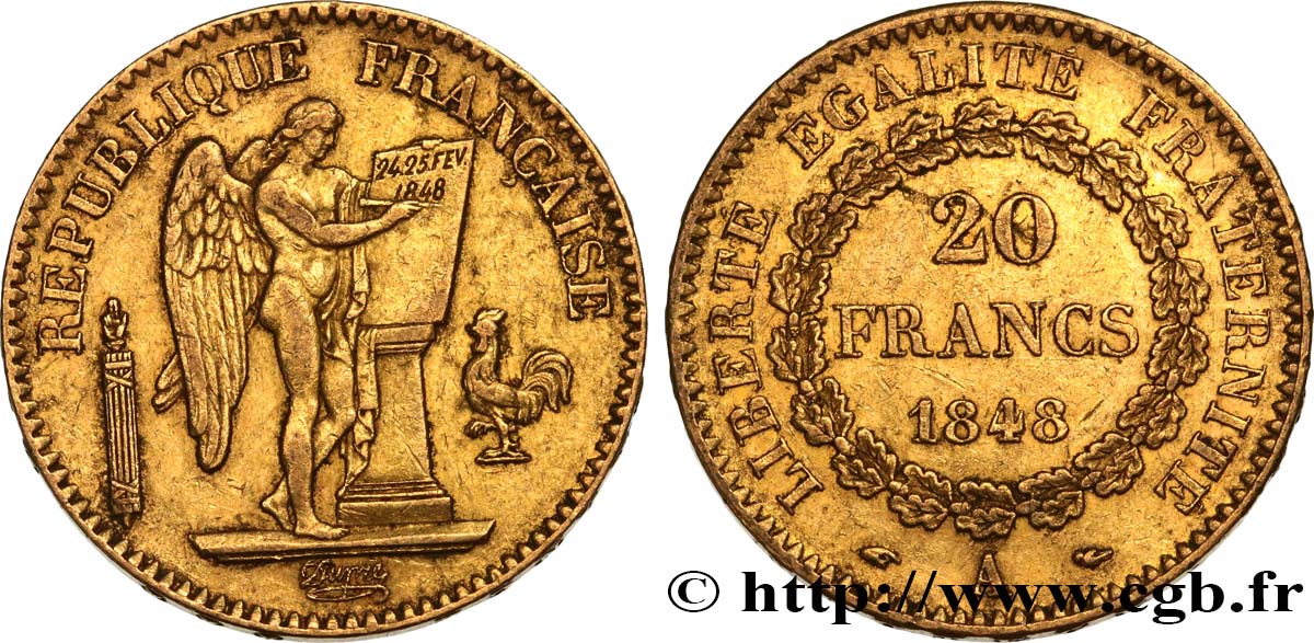 20 francs or Génie, IIe République 1848 Paris F.528/1 MBC 