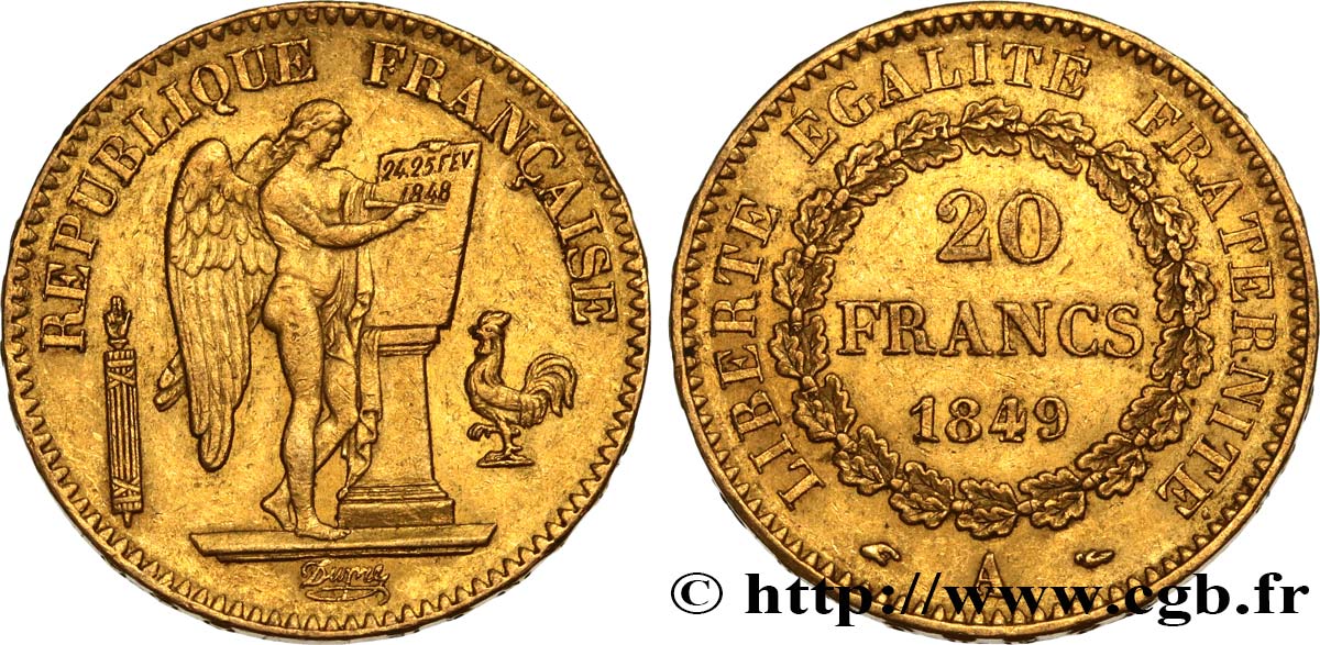 20 francs or Génie, IIe République 1849 Paris F.528/2 BB50 