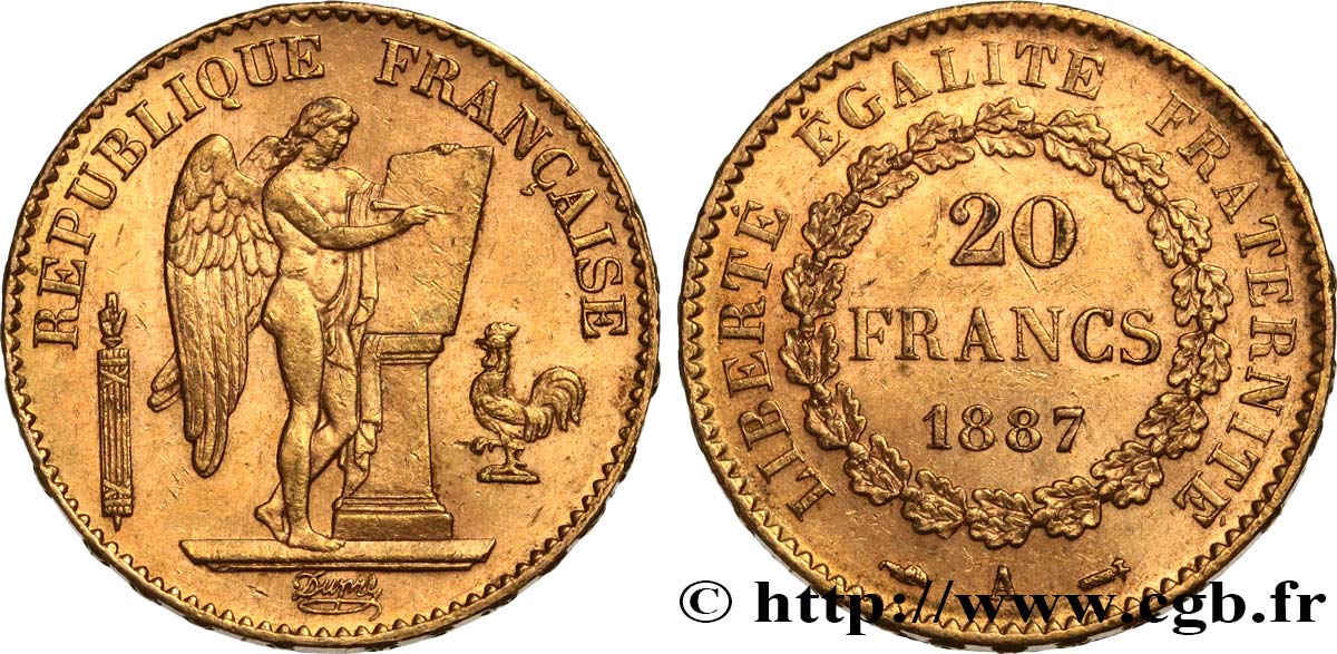 20 francs or Génie, Troisième République 1887 Paris F.533/10 SUP55 