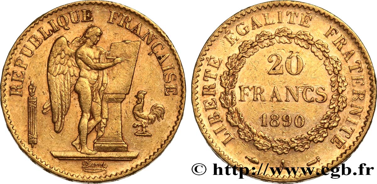 20 francs or Génie, Troisième République 1890 Paris F.533/14 TTB45 