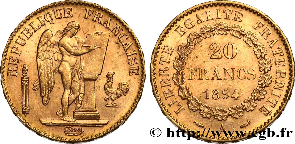 20 francs or Génie, Troisième République 1894 Paris F.533/18 SUP58 