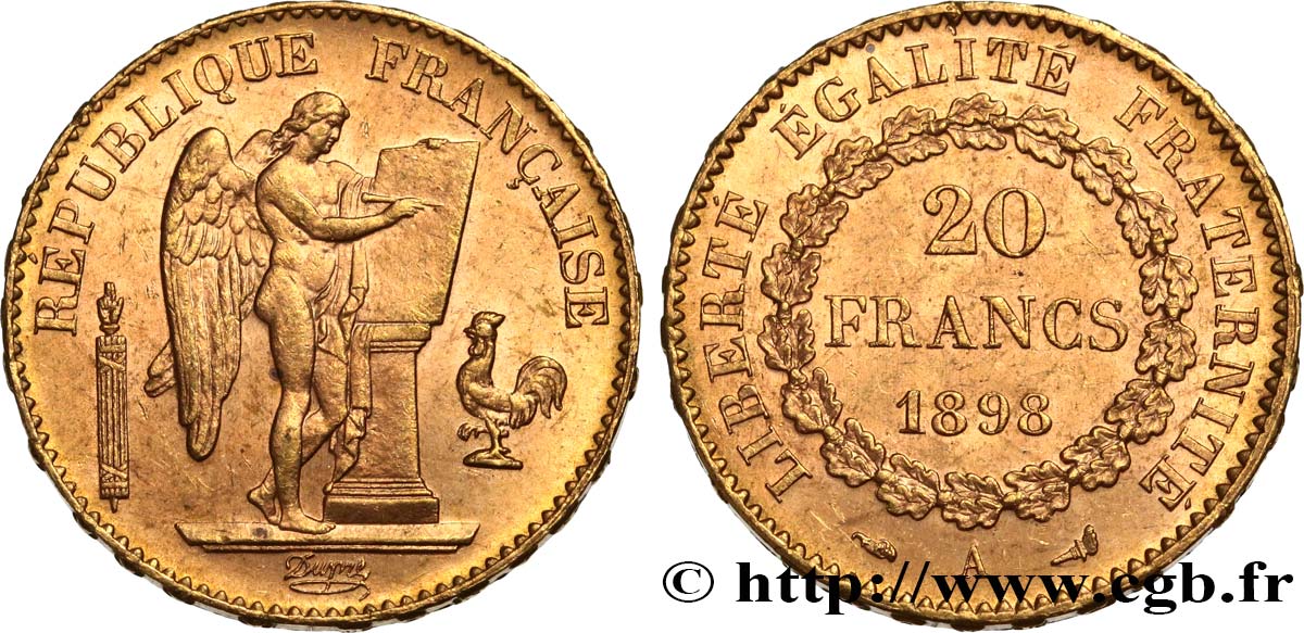 20 francs or Génie, Troisième République 1898 Paris F.533/23 SUP62 