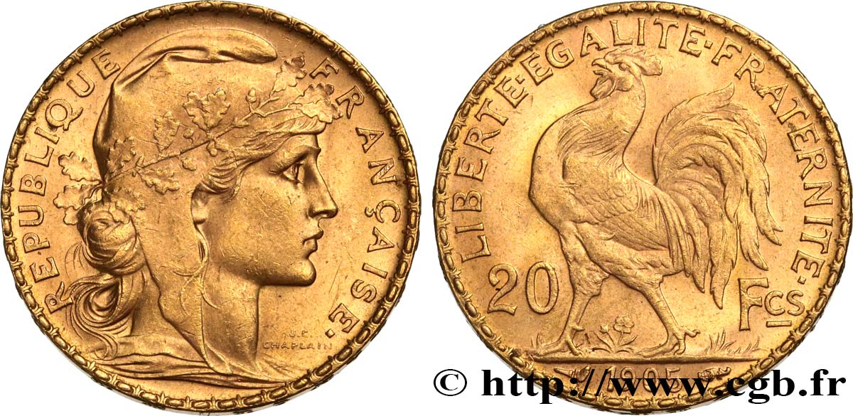 20 francs or Coq, Dieu protège la France 1905 Paris F.534/10 SPL60 