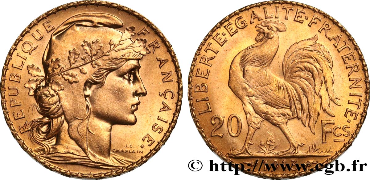 20 francs or Coq, Liberté Égalité Fraternité 1913 Paris F.535/7 MS 