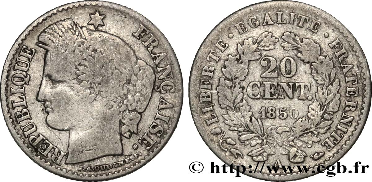 20 centimes Cérès, IIe République 1850 Paris F.146/2 TB15 