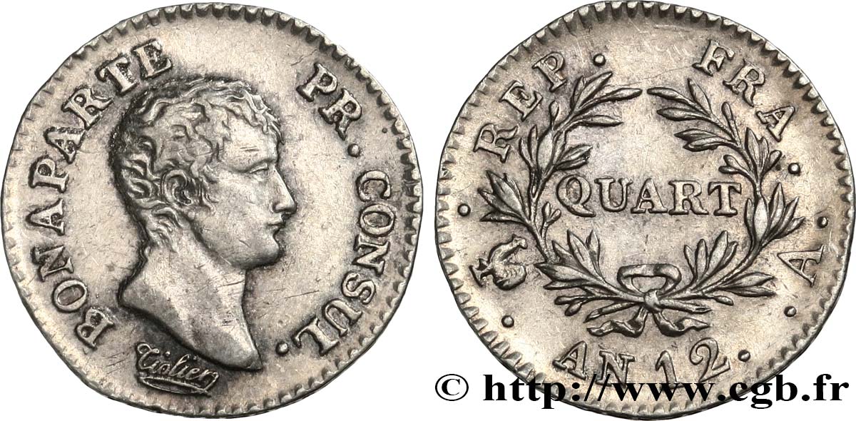 Quart (de franc) Bonaparte Premier Consul 1804 Paris F.157/1 TTB53 