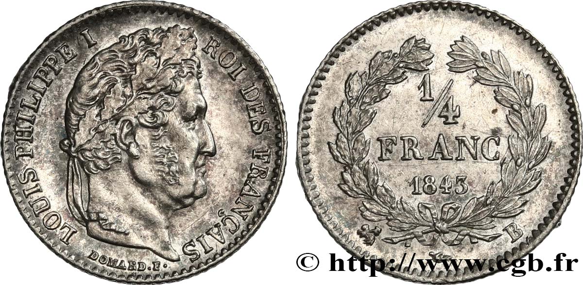 1/4 franc Louis-Philippe 1843 Rouen F.166/94 EBC 
