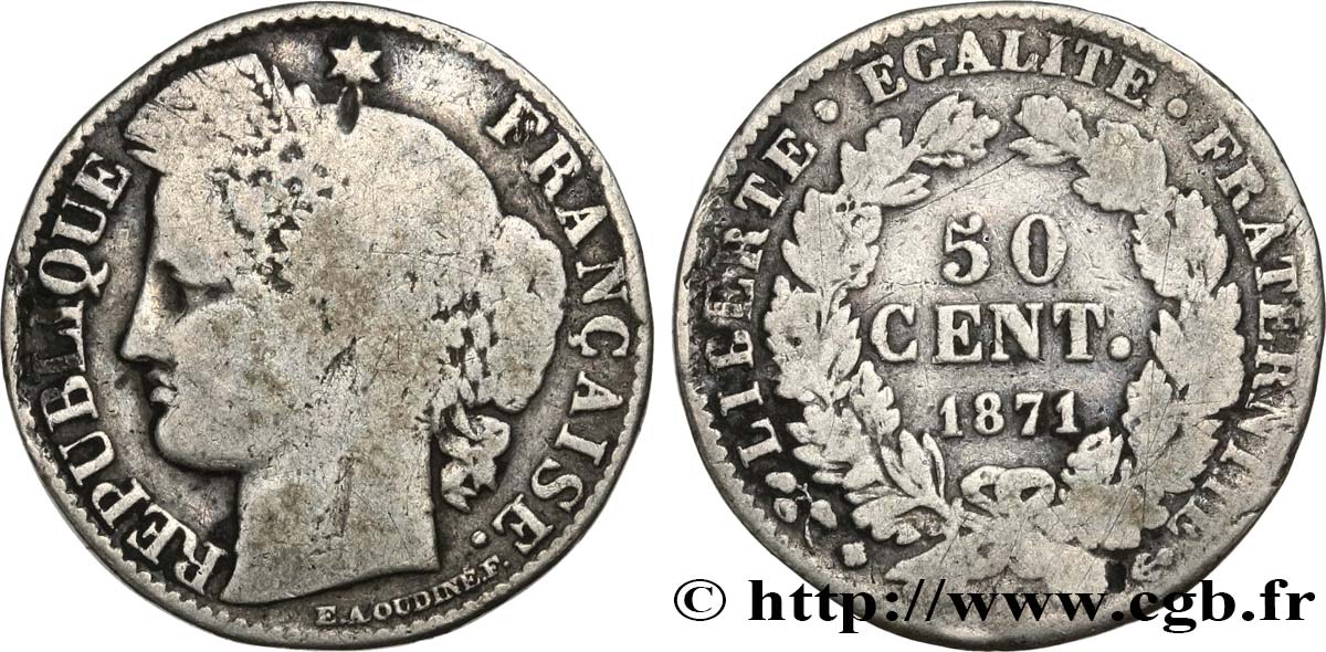 50 centimes Cérès, IIIe République 1871 Bordeaux F.189/2 SGE10 
