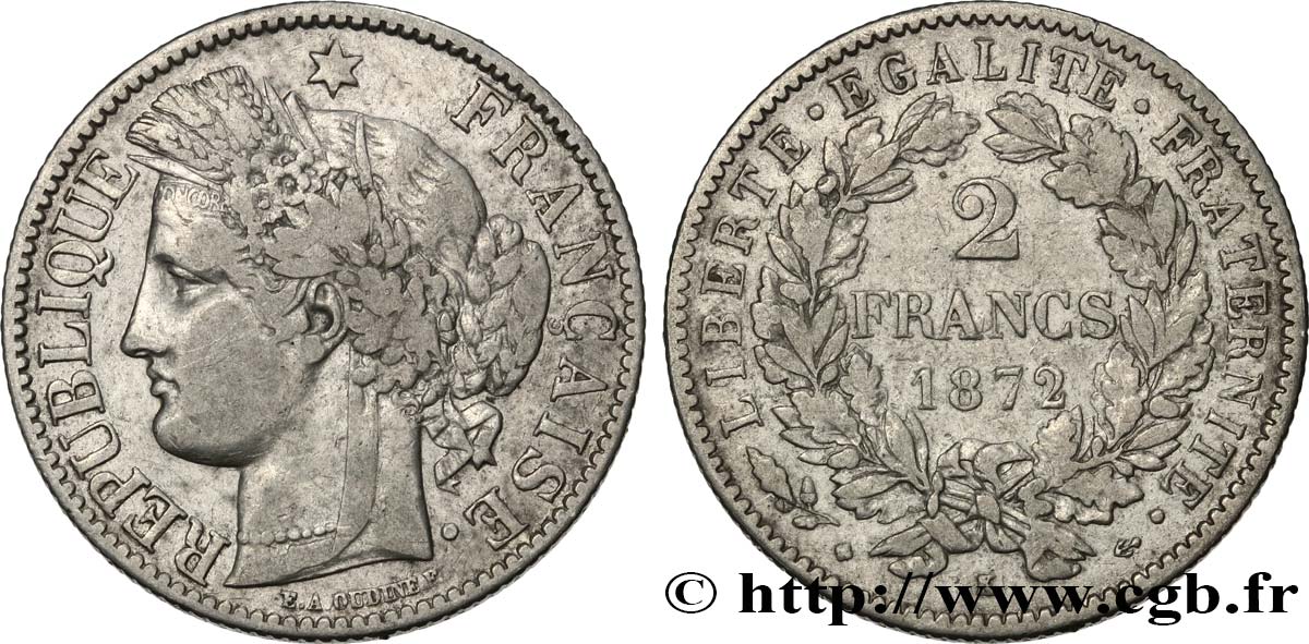 2 francs Cérès, avec légende 1872 Bordeaux F.265/9 VF30 