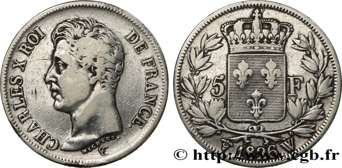 5 francs Charles X, 1er type 1826 Lille F.310/27 TB 