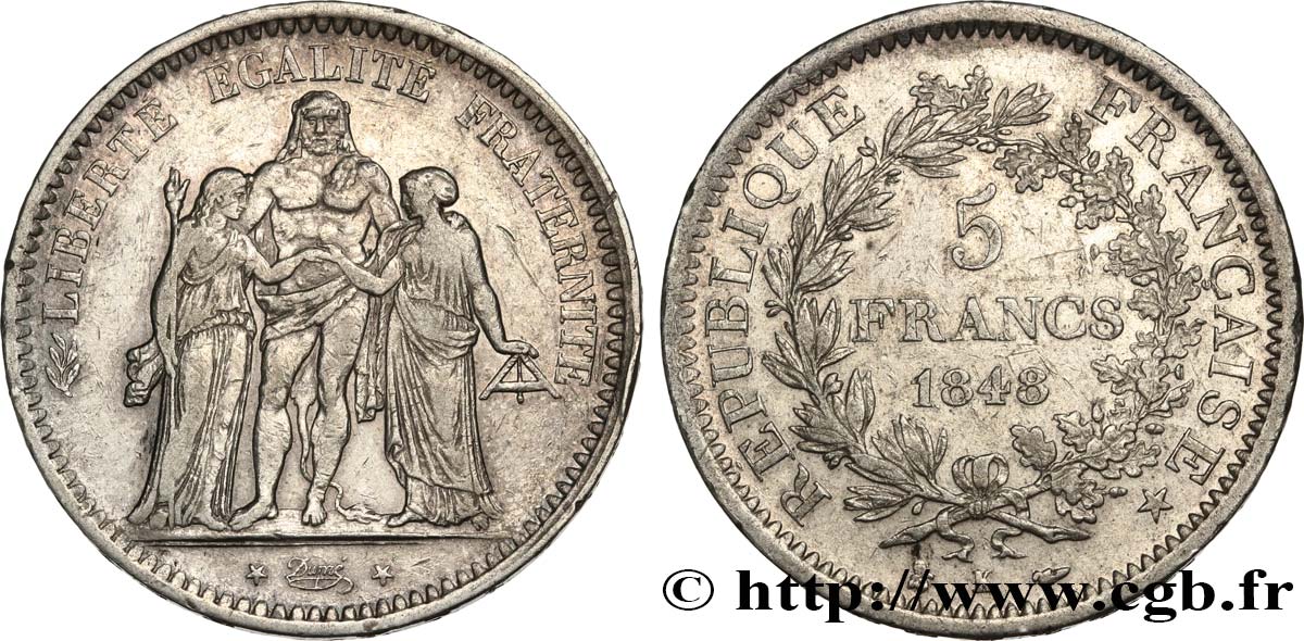 5 francs Hercule, IIe République 1848 Bordeaux F.326/4 MBC40 