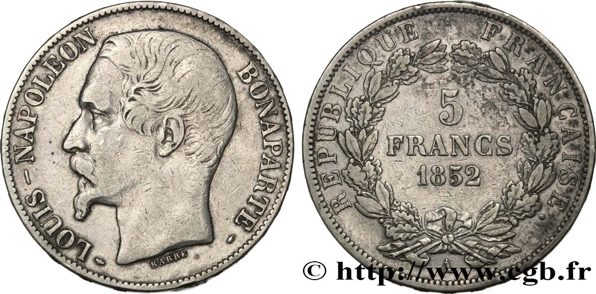 5 francs Louis-Napoléon, 1er type 1852 Paris F.329/1 VF35 