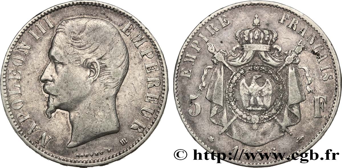 5 francs Napoléon III, tête nue 1856 Strasbourg F.330/8 TB25 