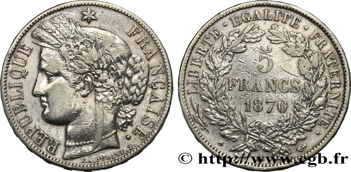 5 francs Cérès, avec légende 1870 Paris F.333/1 VF 