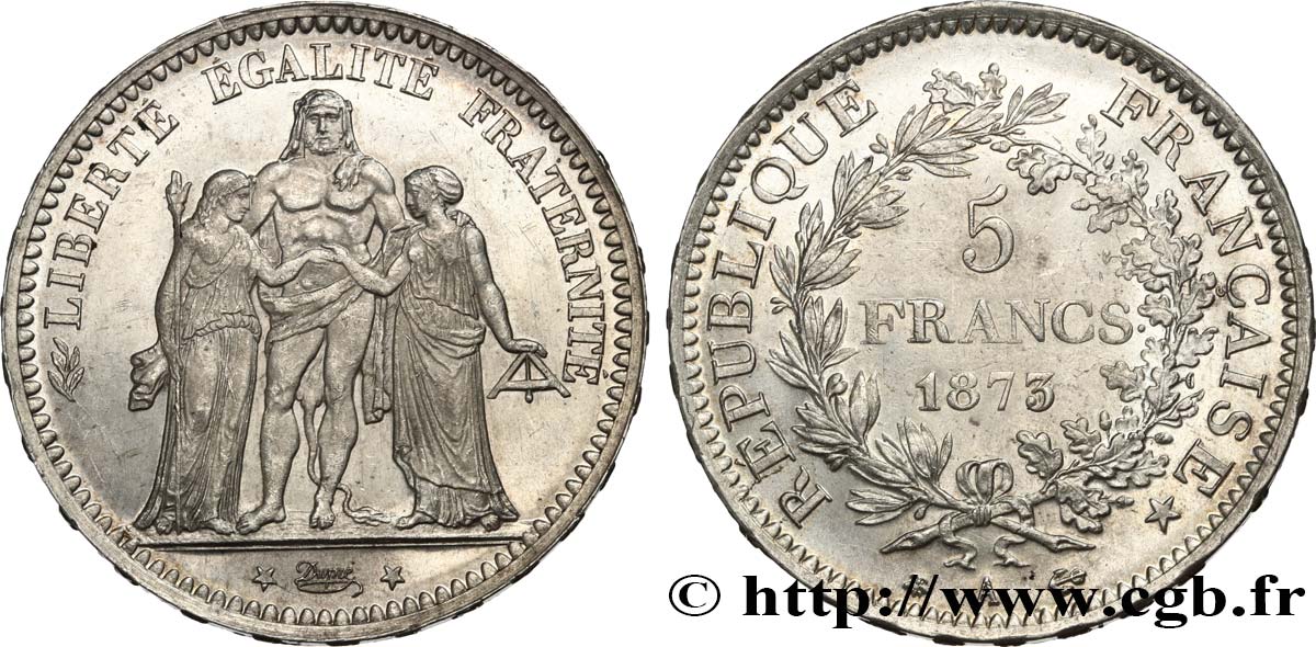 5 francs Hercule 1873 Paris F.334/9 MS60 