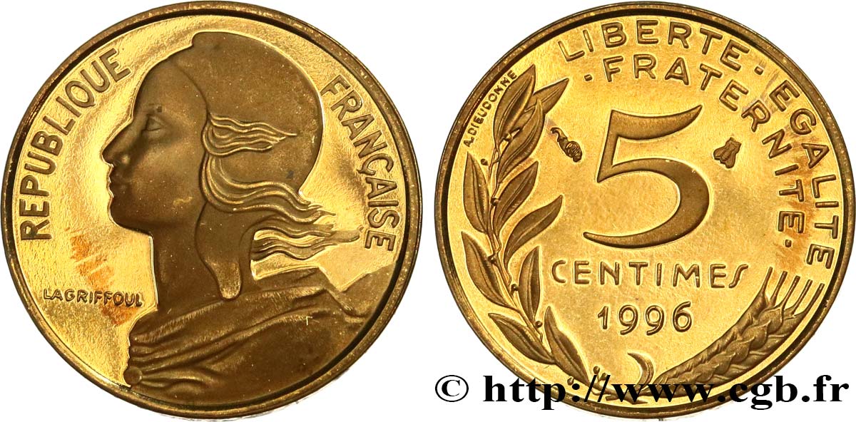 5 centimes Marianne, BE (Belle Épreuve), 4 plis 1996 Pessac F.125/39 var. MS 