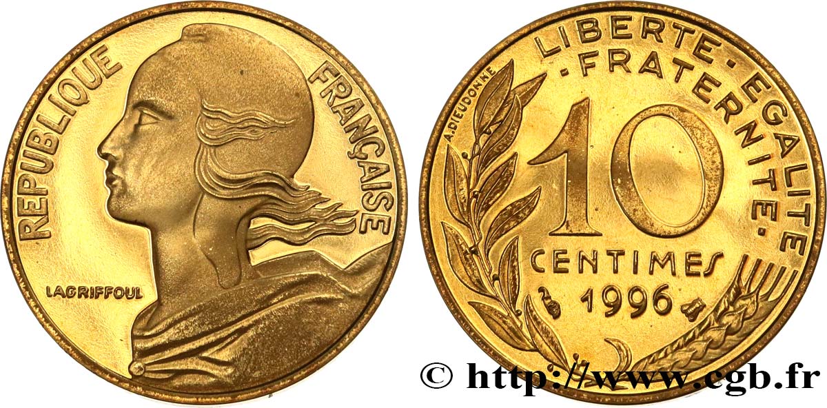 10 centimes Marianne, BE (Belle Épreuve) 1996 Pessac F.144/40 var. FDC 