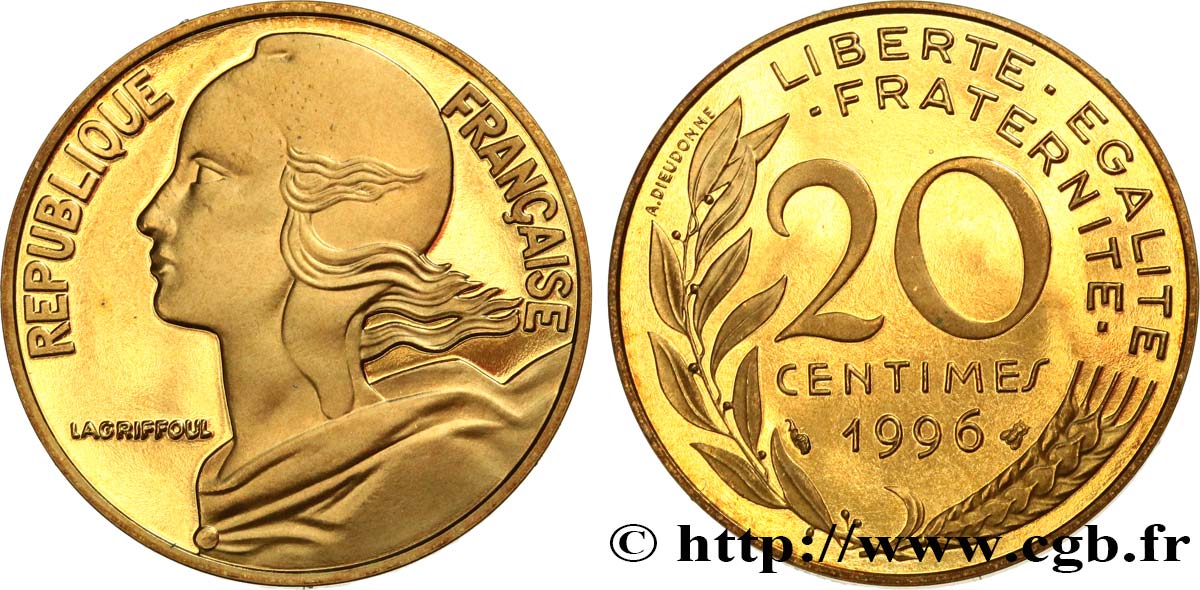 20 centimes Marianne, BE (Belle Épreuve) 1996 Pessac F.156/40 var. MS 