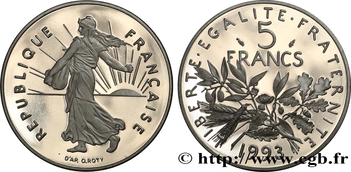 5 francs Semeuse, nickel, Belle Épreuve 1993 Pessac F.341/27 var. FDC 