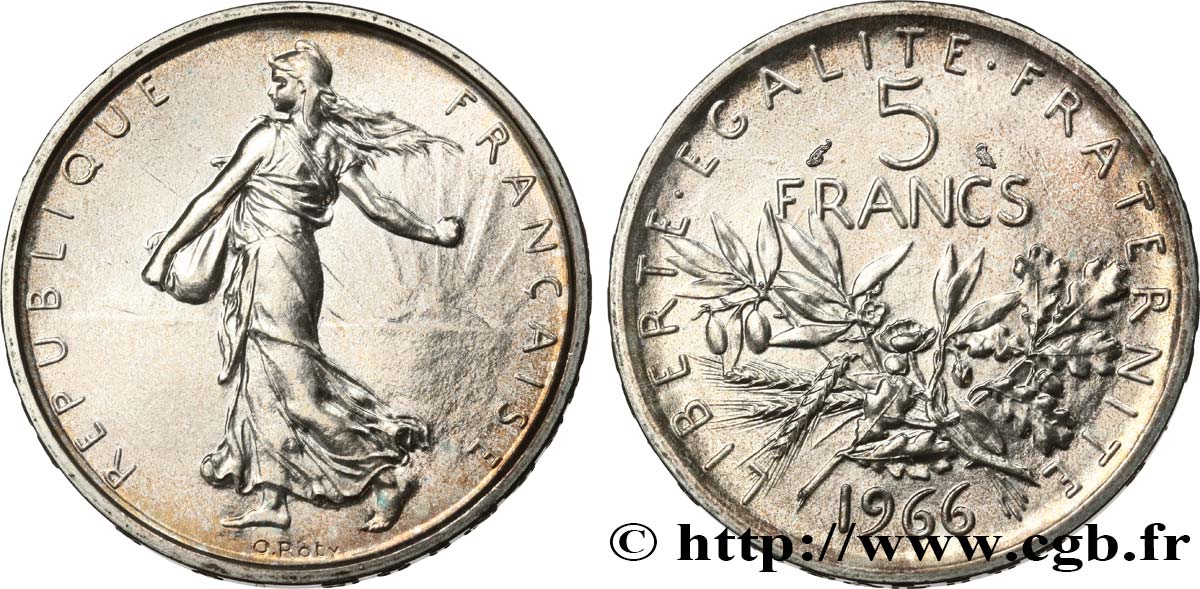 5 francs Semeuse, argent 1966 Paris F.340/10 MS 