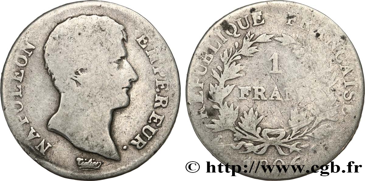 1 franc Napoléon Empereur, Calendrier grégorien 1806 Paris F.202/1 VG 