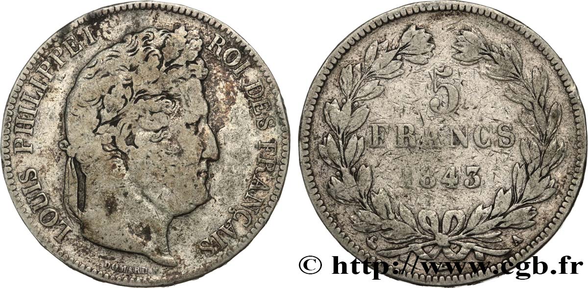 5 francs IIe type Domard 1843 Paris F.324/100 MB15 