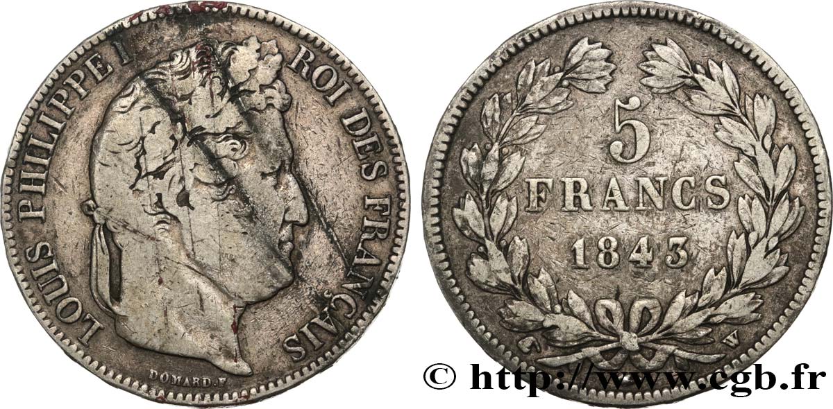 5 francs IIe type Domard 1843 Lille F.324/104 TB20 