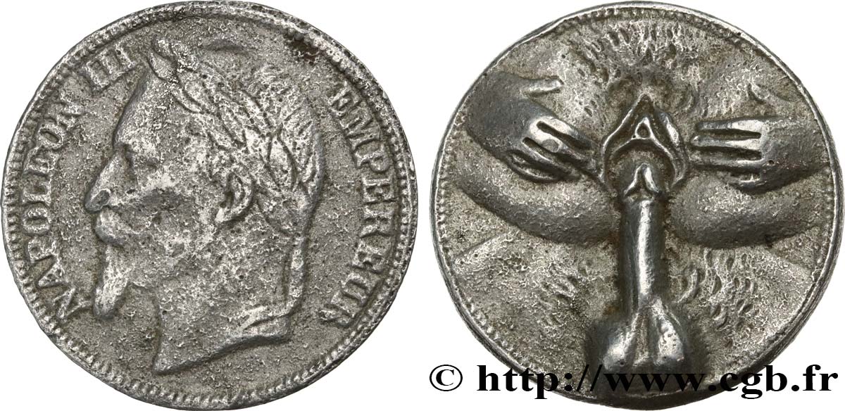 Satirique érotique au module de la 5 francs Napoléon III, tête laurée n.d.  F.331/- BC 