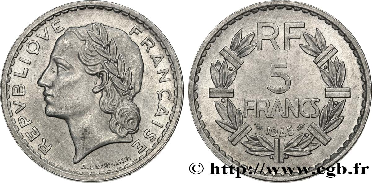 5 francs Lavrillier, aluminium 1945  F.339/3 SC63 