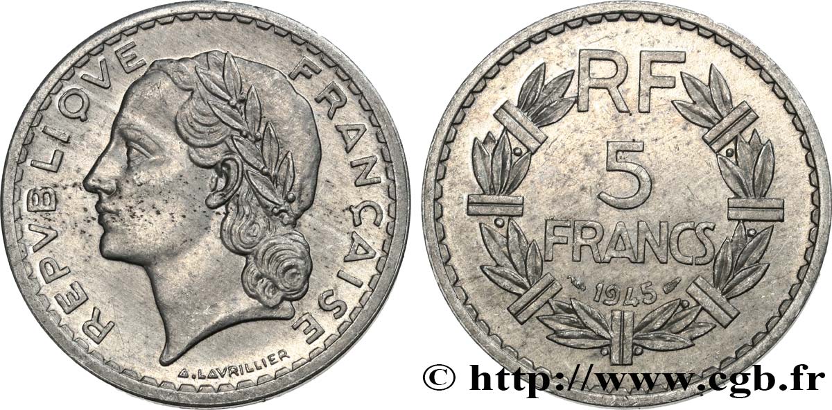 5 francs Lavrillier, aluminium 1945  F.339/3 EBC55 
