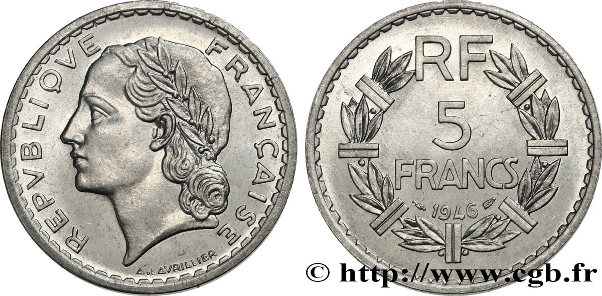 5 francs Lavrillier, aluminium 1946  F.339/6 fST63 