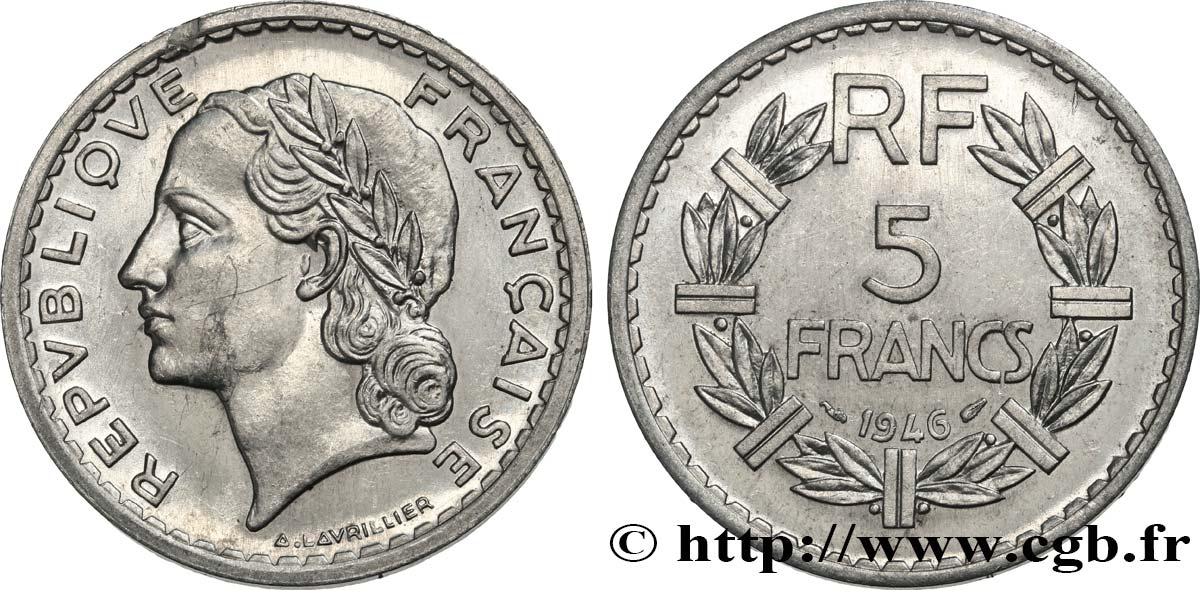 5 francs Lavrillier, aluminium 1946  F.339/6 MS 